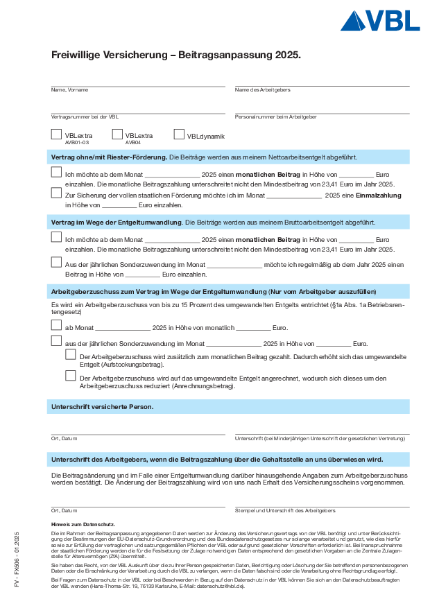 Beitragsanpassung 2025 - Freiwillige Versicherung, FX506